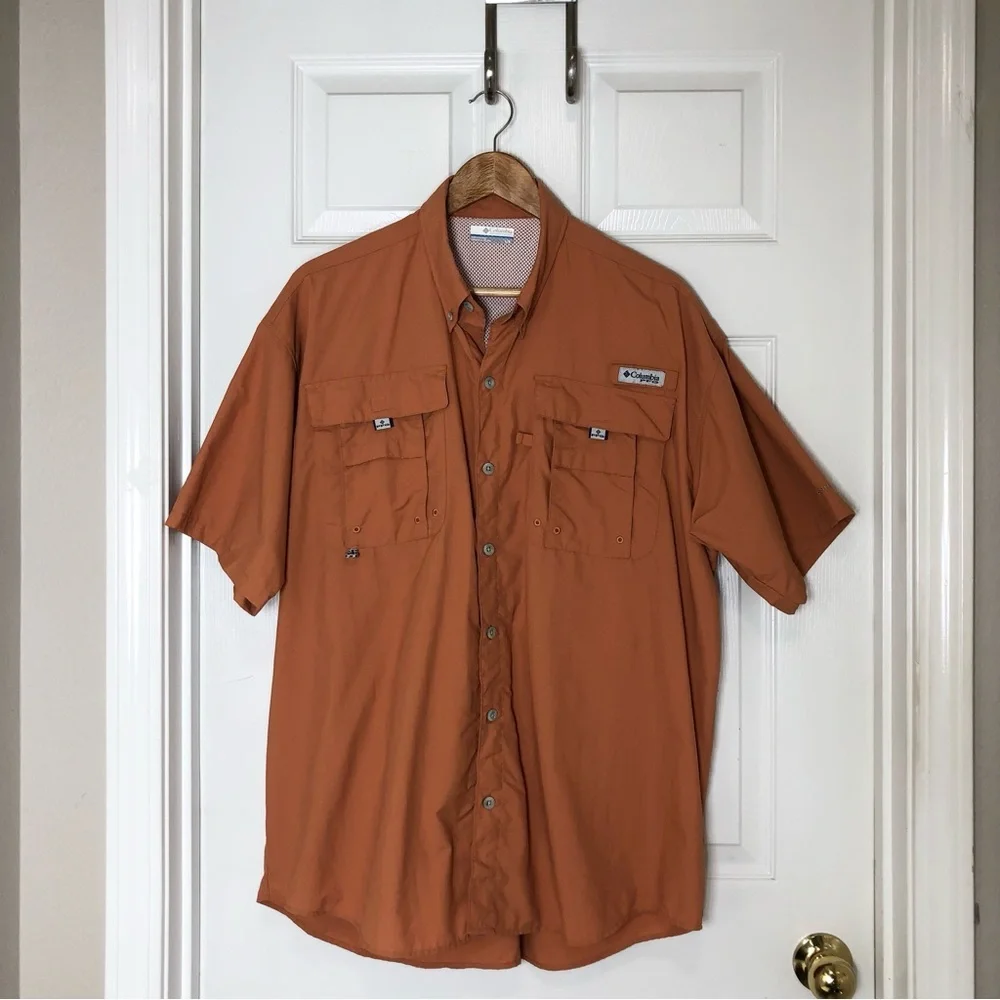 Columbia PFG Bahama II Men's Short Sleeved OmniShade UPF30 Burned Orange Shirt L